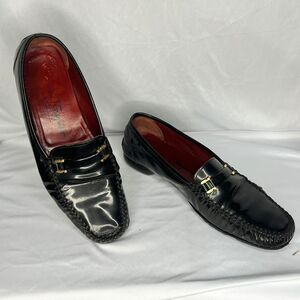 Salvatore Ferragamo Black Patent‎ Leather Sport Loafers w Gold Buckle Size 8.5 M